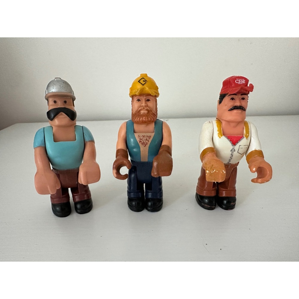 Vintage Construction Worker Action Figures Set of 3 CRC Yellow Silver Hat